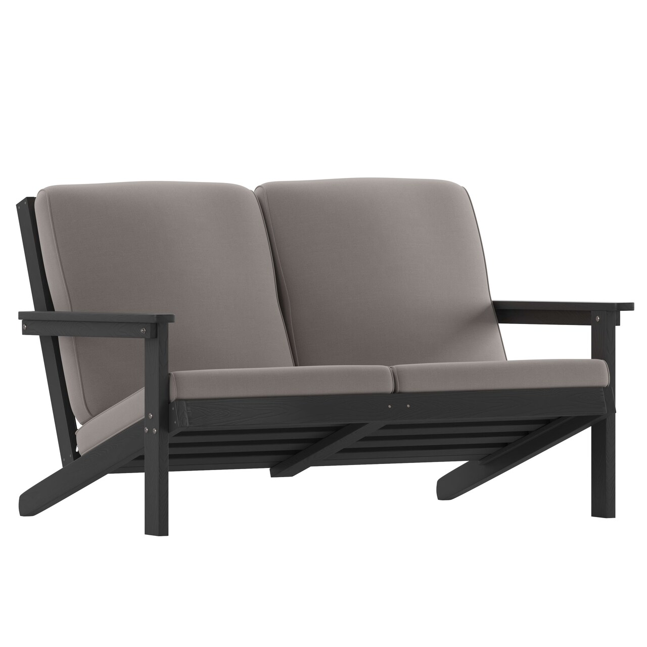 Merrick Lane Riviera All-Weather Poly Resin Wood Adirondack Style Deep Seat Patio Loveseat with Cushions
